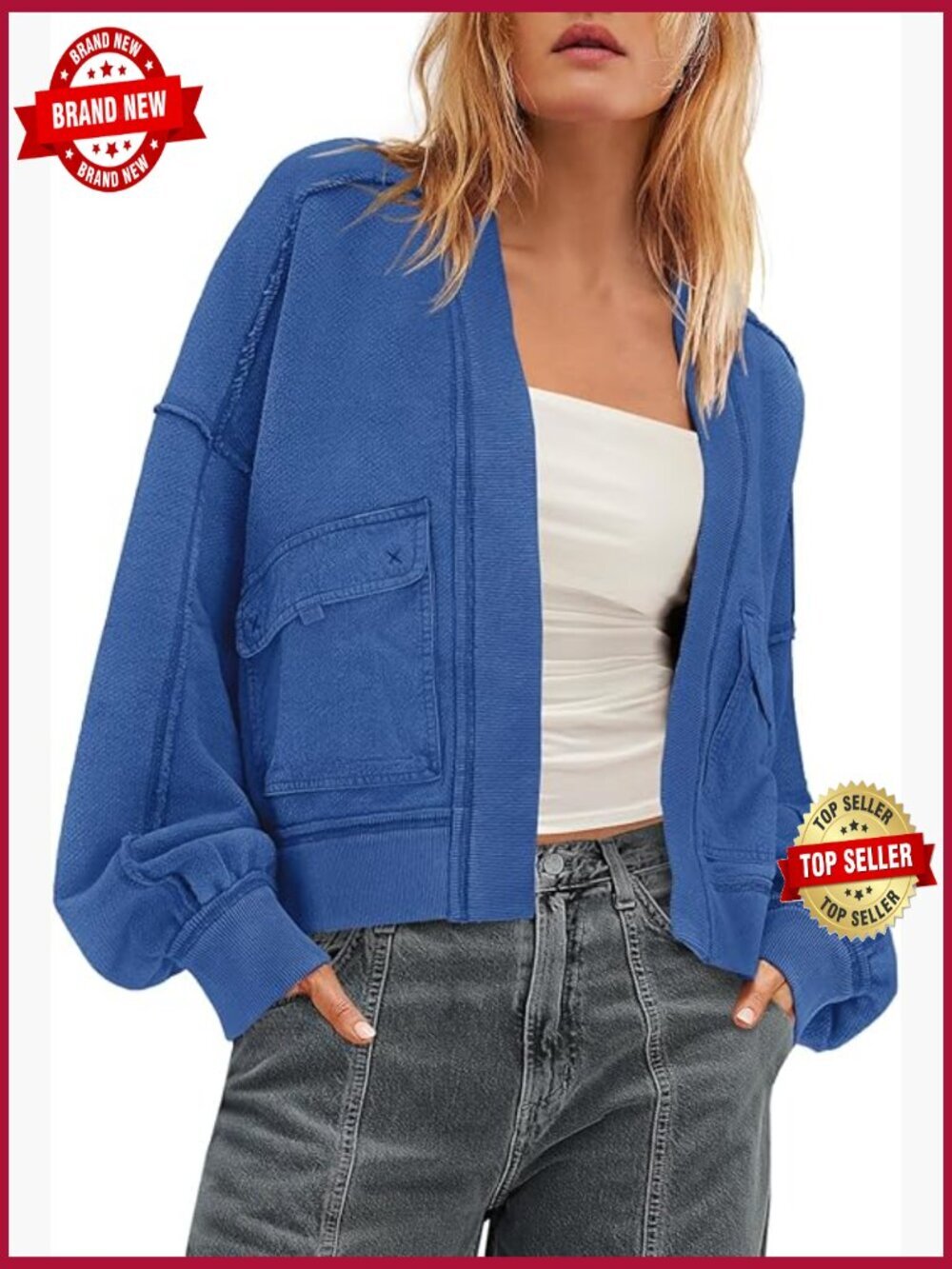 Oversized Open Front Cardigan Sweatshirt with Pockets